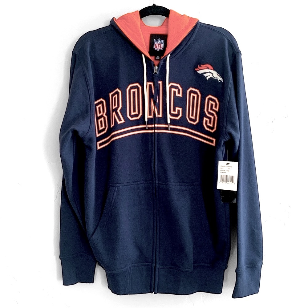Bronco NFL Official Front Zipper Sweatshirt Hoodie Mens Size Medium NWT - Picture 1 of 16